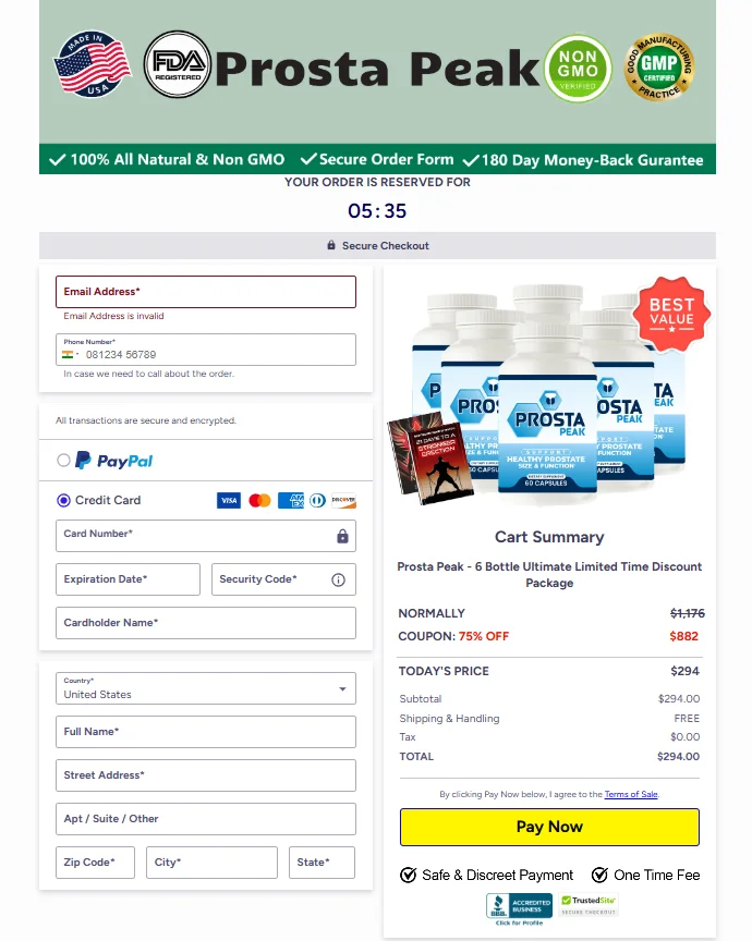 Prosta Peak Secured Order Page